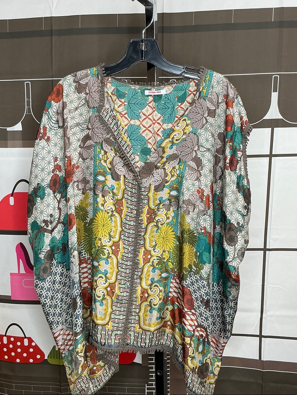 Johnny Was Multicolor Sz XS oversized Silk Top # 2293